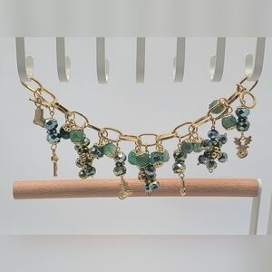 Hand Crafted Gold and Green Charm Bracelet
